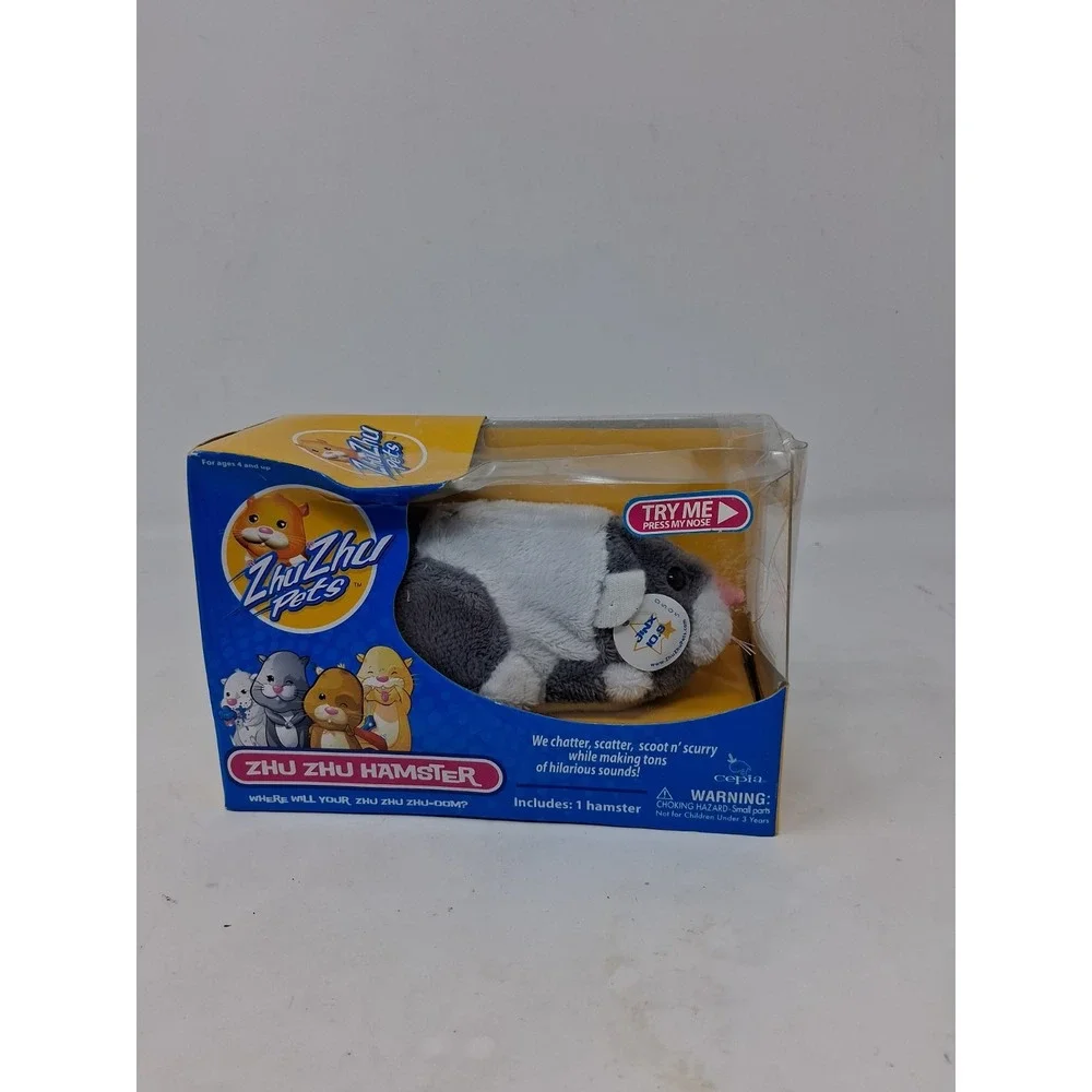 2009 Zhu Zhu Pets Hamster Jinx White Gray Cepia Plush Animal New Damage Box. H